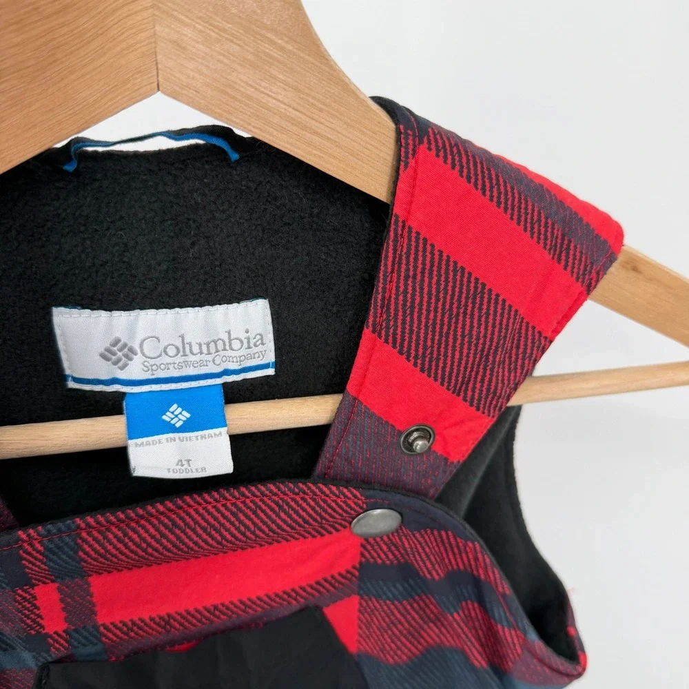 Columbia Toddler Plaid Snow Overalls Bib Pants‎ Fleece Lined 4T Red Gray